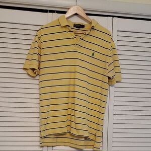 Polo Ralph Lauren Yellow Polo Shirt with Blue Stripes, Size Large